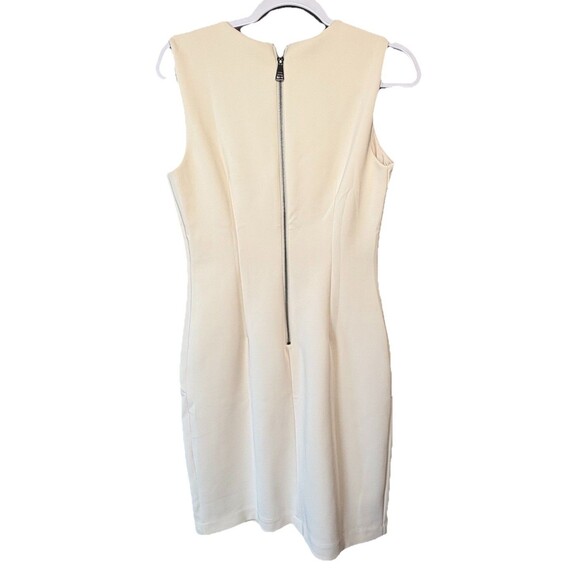DKNY Cream Sleeveless Sheath Dress Women’s Size 4 Asymmetric Detail Exposed Zip - Picture 6 of 11